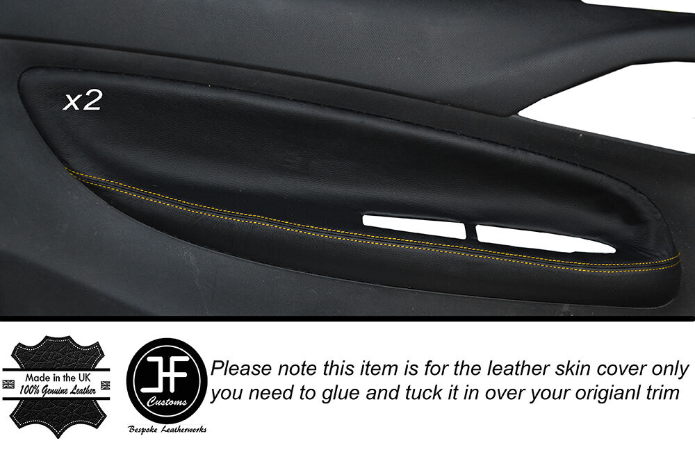YELLOW STITCH 2X FRONT DOOR CARD TRIM LEATHER COVERS FITS CITROEN C3 DS3 10-15