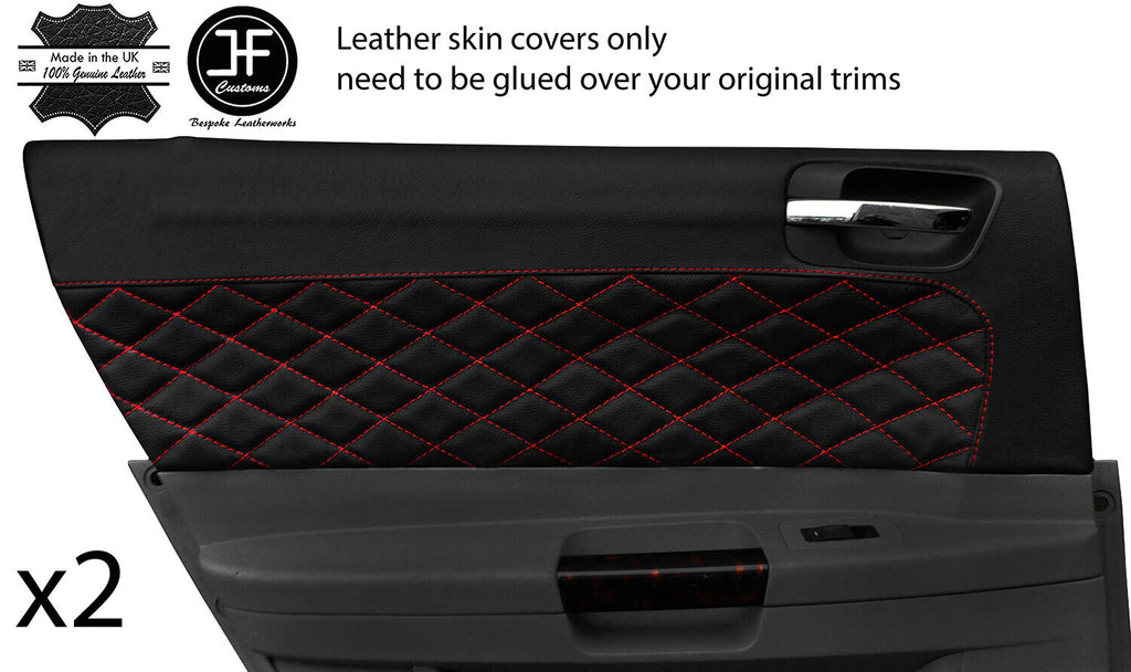 RED DIAMOND STITCH 2X REAR DOOR CARD TRIM LTHR COVER FOR CHRYSLER 300C 05-11