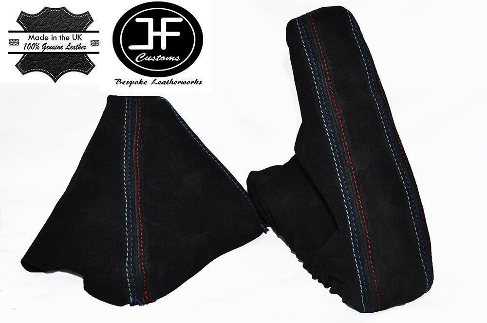 FITS BMW E36 E46 91-05 BLACK PU SUEDE GEAR GAITER COVER TRI STITCHING SET
