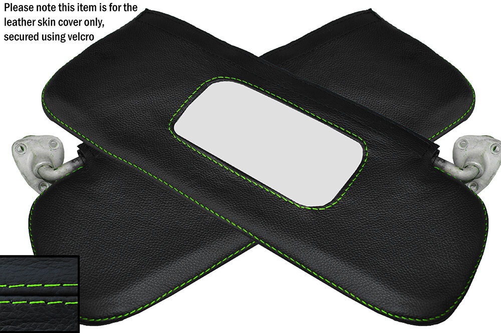GREEN STITCH 2X SUN VISORS LEATHER SKIN COVERS FITS FORD ANGLIA 105E 123E