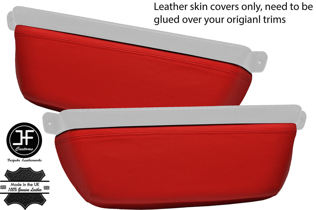RED REAL LEATHER 2X DOOR POCKET TRIM COVERS FITS PORSCHE 914 1969-1976