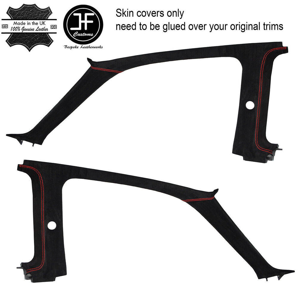 RED STITCH 2X A B PILLAR TRIM SUEDE COVERS FITS HONDA PRELUDE MK5 1997-2002