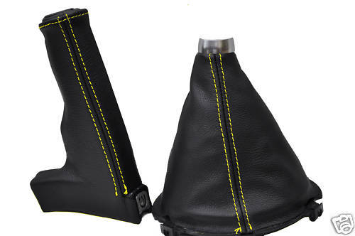 FITS AUDI TT GEAR + HANDBRAKE GAITER YELLOW STITCH 07+ CUSTOM NEW MADE IN UK