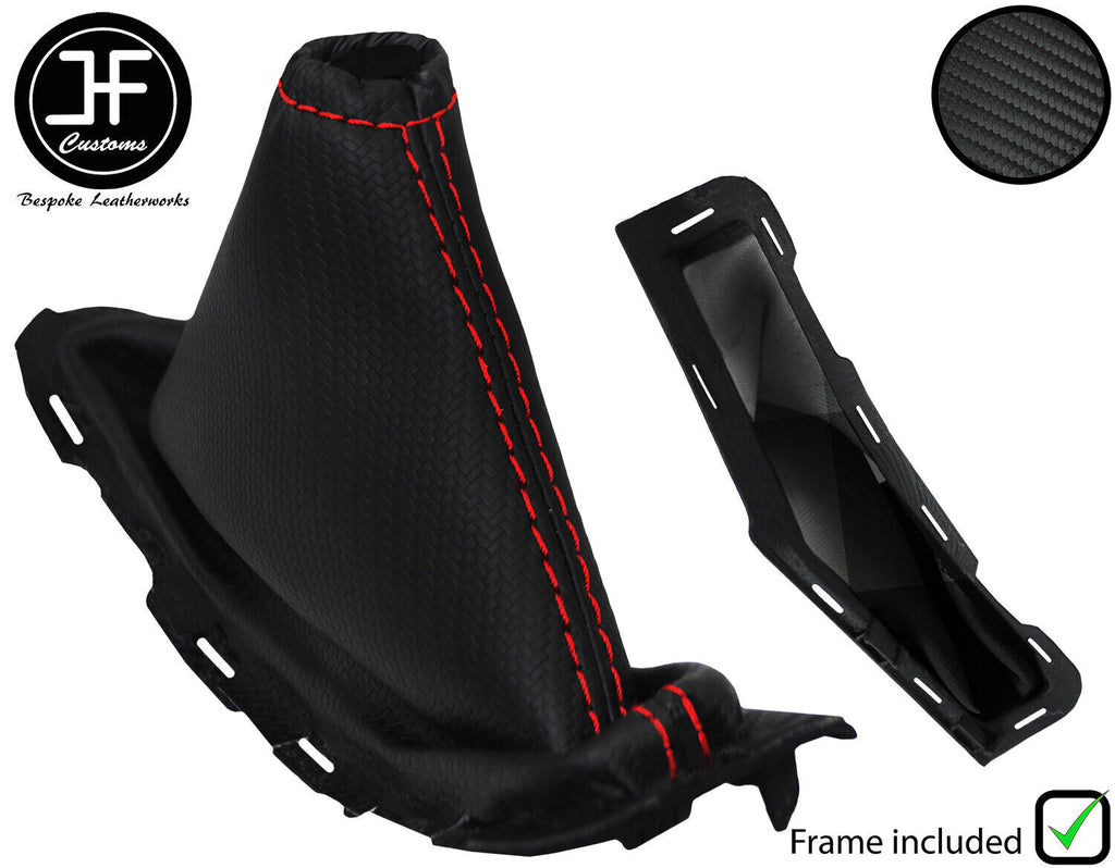 RED STITCH CARBON VINYL HANDBRAKE GAITER + FRAME FOR FORD FOCUS FL 2008-2011