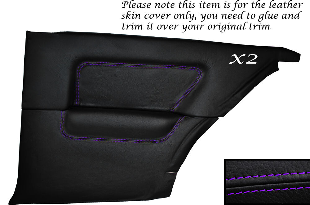 PURPLE STITCH 2X REAR FULL DOOR CARD SKIN COVERS FITS BMW 3 SERIES E30 COUPE 3DR
