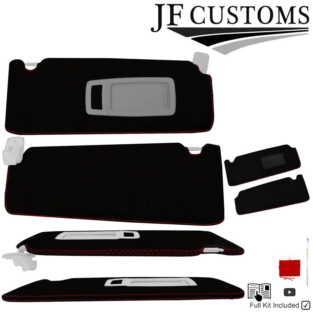 D RED CROSS STITCH ITALIAN SUEDE 2X SUN VISOR COVERS FITS BMW F30 F31 11-18
