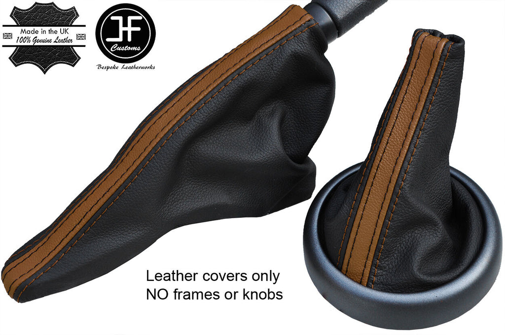 BLACK & BROWN STRIPE TOP GRAIN LEATHER GAITER SET FOR BMW MINI R50 R52 R53 01-06