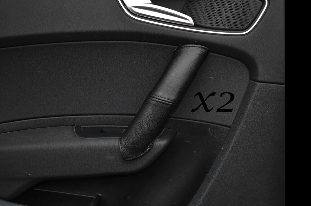 BLACK STITCH 2X FRONT DOOR HANDLE LEATHER SKIN COVERS FITS AUDI A1 2010-2014