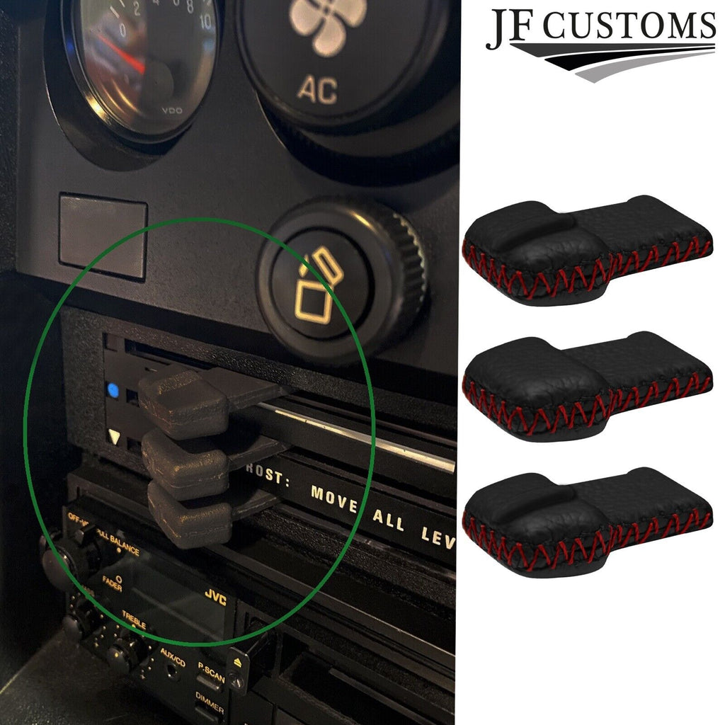 D RED STITCH 3X HEATER CONTROL LEVER KNOB COVERS + FRAMES FOR PORSCHE 924 EARLY
