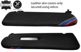 BLACK STITCH TRI STRIPE 2X SUN VISORS LEATHER COVERS FOR BMW E30 81-92  SALOON