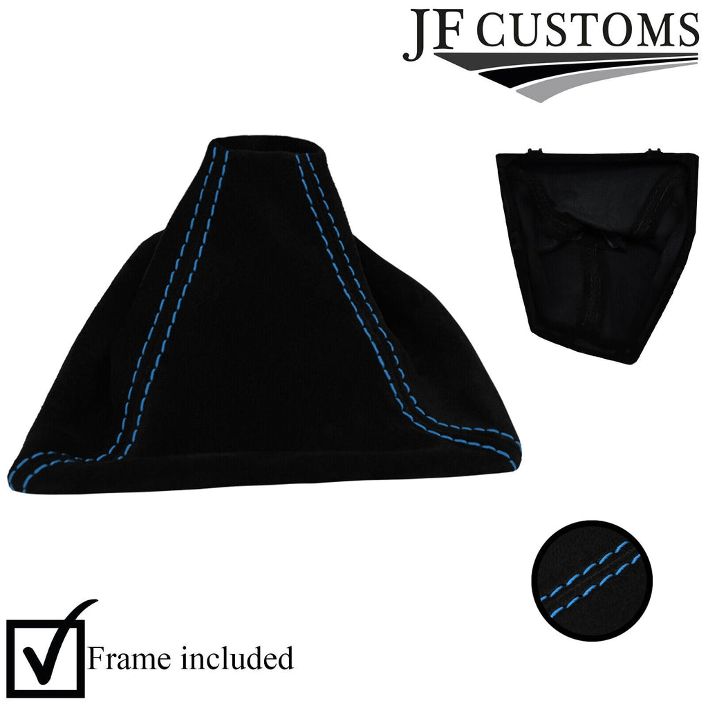 L BLUE STITCH SUEDE GEAR GAITER + PLASTIC FRAME FOR BMW 1 SERIES F20 F21 11-17