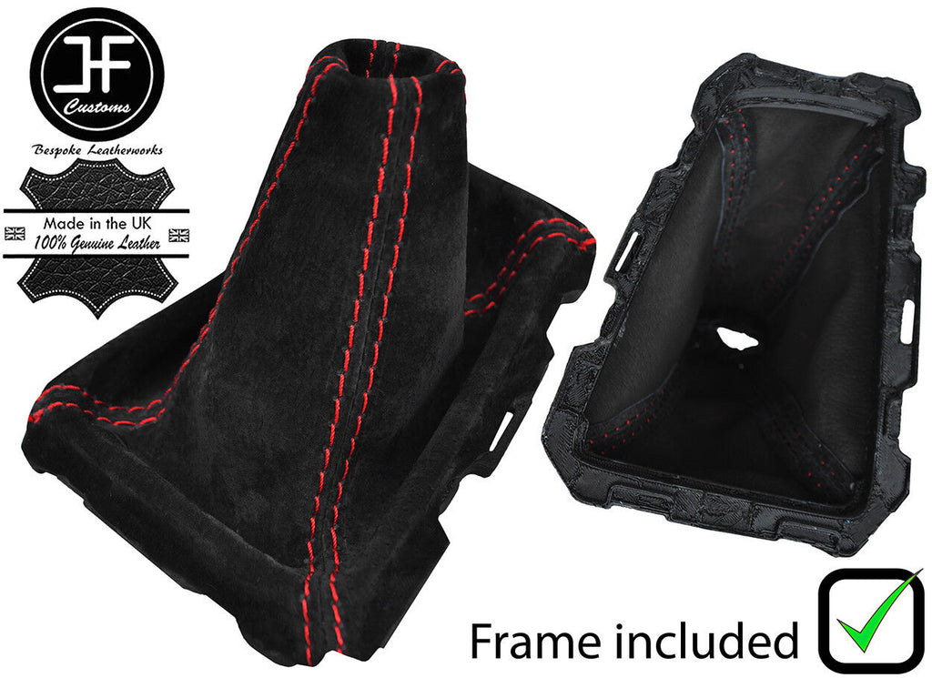 RED STITCHING SUEDE GEAR GAITER + PLASTIC FRAME FITS FORD FOCUS MK3 2011-2015
