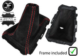 RED STITCHING SUEDE GEAR GAITER + PLASTIC FRAME FITS FORD FOCUS MK3 2011-2015