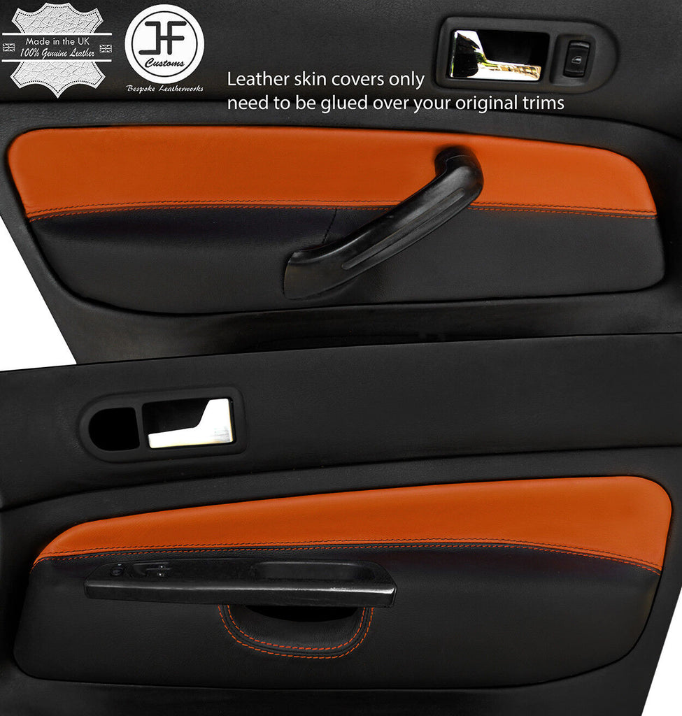 BLACK & ORANGE 2X FRONT DOOR CARD LEATHER COVERS FOR VW GOLF MK4 98-05 5 DOOR