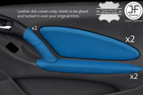 BLUE REAL LEATHER 2X FRONT DOOR CARD COVERS FITS TOYOTA CELICA MK7 1999-2005