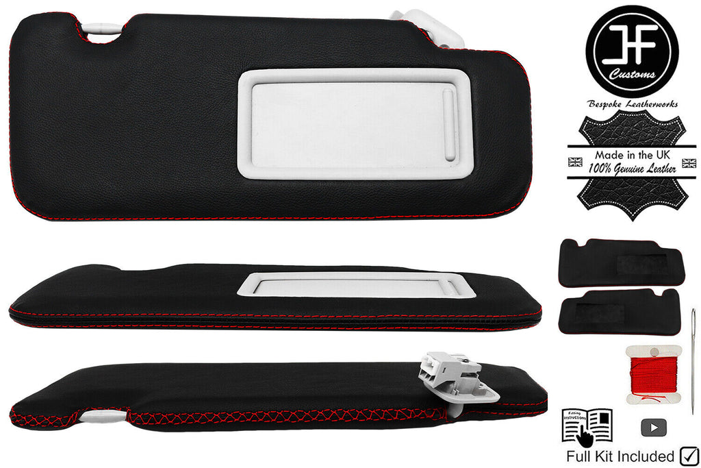 RED CROSS STITCH 2X SUN VISORS REAL LEATHER COVERS FOR MAZDA 3 2009-2013