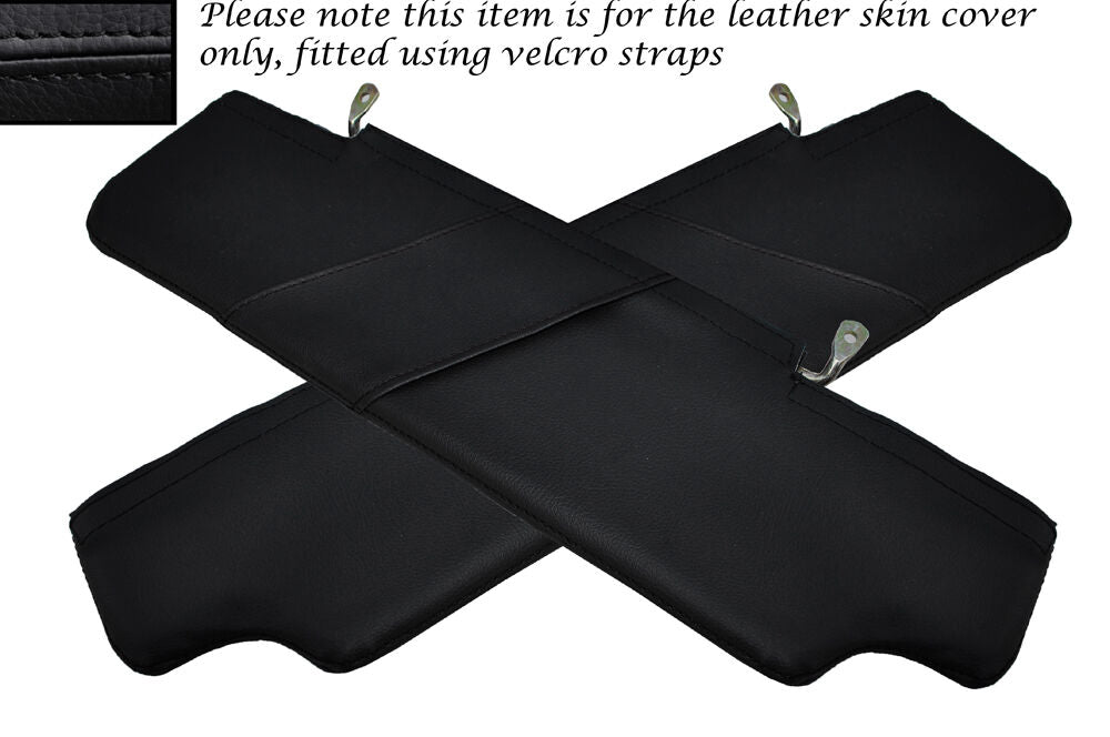 BLACK STITCH 2X SUN VISORS LEATHER COVERS FITS LAND ROVER DEFENDER 2007-2014