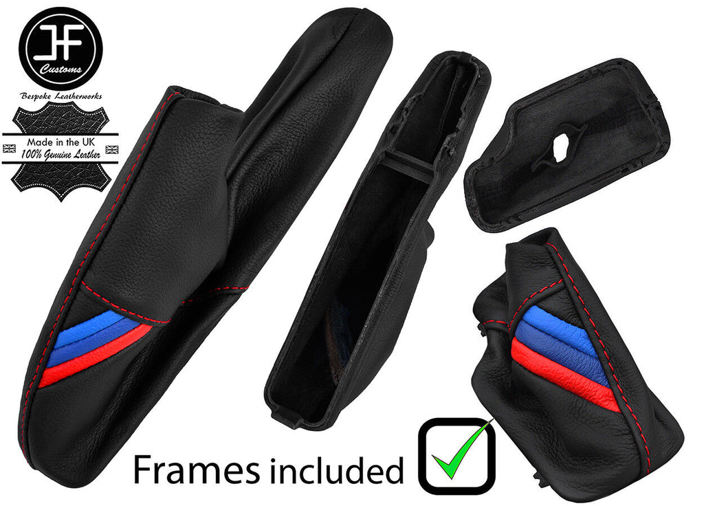 RED STITCH TRI STRIPE LEATHER AUTOMATIC GEAR HANDBRAKE+PLASTIC FRAME FOR BMW Z3