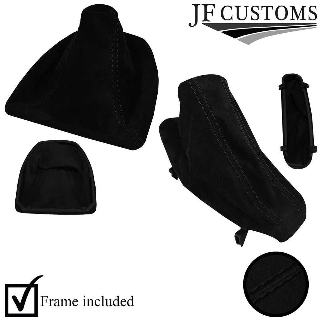 BLACK STITCH SUEDE GEAR+HANDBRAKE GAITERS+PLASTIC FRAMES FOR BMW E60 E61 03-07