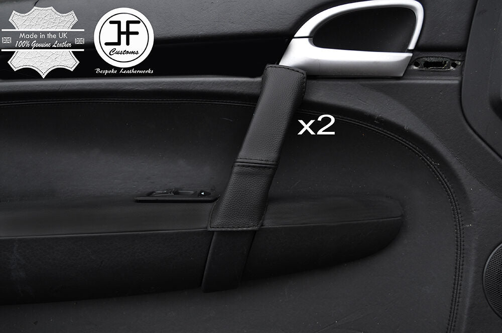 BLACK STICH 2X FRONT DOOR HANDLE LEATHER COVERS FITS PORSCHE CAYENNE 955 957
