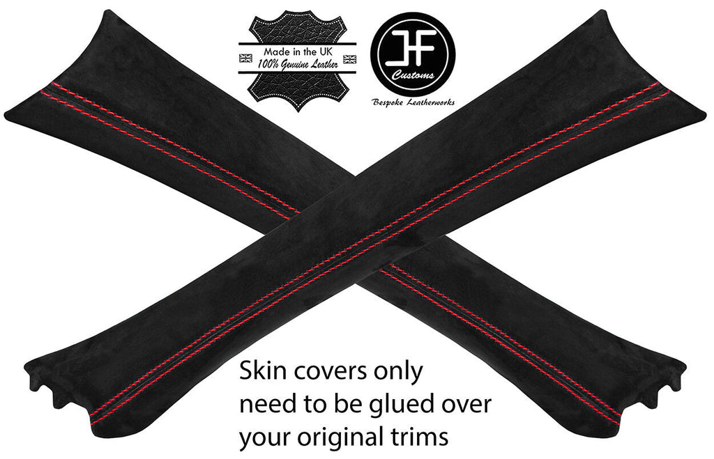 RED STITCH 2X A PILLAR REAL SUEDE COVERS FITS MERCEDES E CLASS W211 02-08
