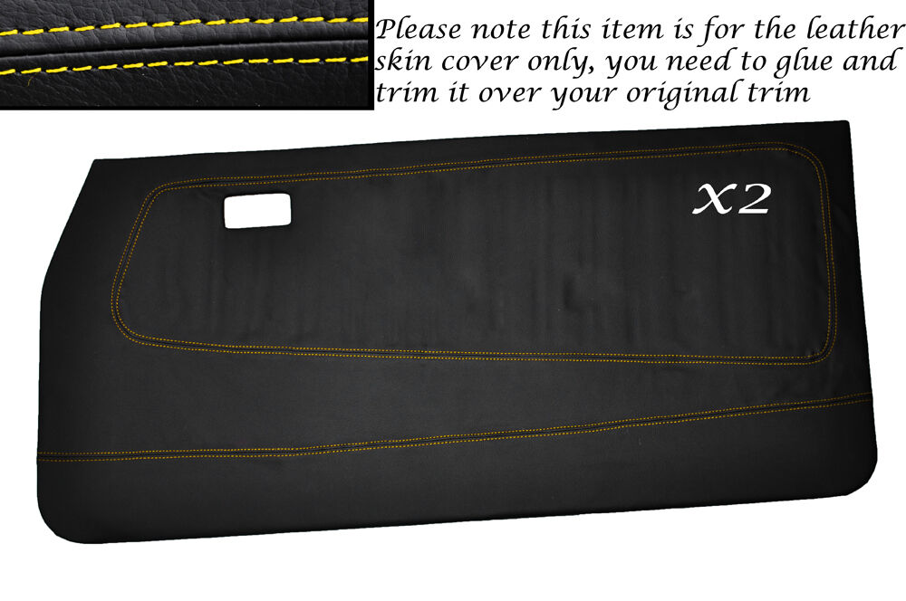 YELLOW STITCH 2X FRONT FULL DOOR CARD SKIN COVERS FITS FORD ESCORT MK2 COUPE 2DR