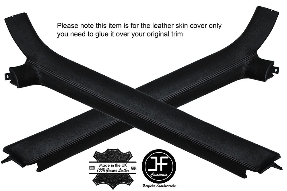 BLACK STITCHING 2X A POST PILLAR LEATHER COVERS FITS FORD MUSTANG COUPE 87-93