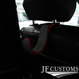 D RED  STITCH LEATHER PLASTIC CAR HEADREST HOOK FOR BMW MINI R55 R56 R57 07-14