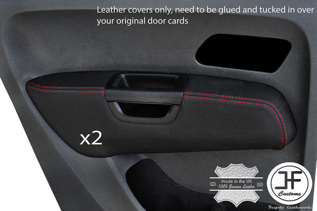 RED STITCH 2X REAR DOOR ARMREST LEATHER COVERS FITS VW AMAROK 2010-2017