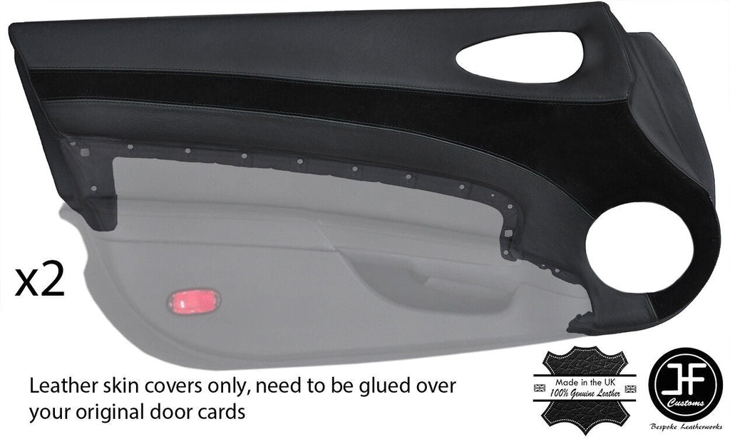 BLACK STITCH 2X DOOR CARD TRIM REAL LEATHER & SUEDE COVERS FOR 350Z 2006-2009