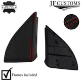 RED STITCH LEATHER 2X WING MIRROR DOOR TRIM COVER+FRAMES FOR VW GOLF MK3