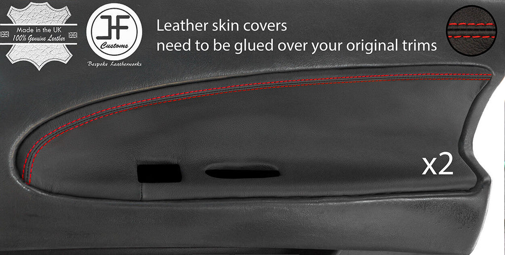 RED STITCH 2X DOOR CARD INSERT LEATHER COVER FITS HONDA PRELUDE MK4 1992-1996