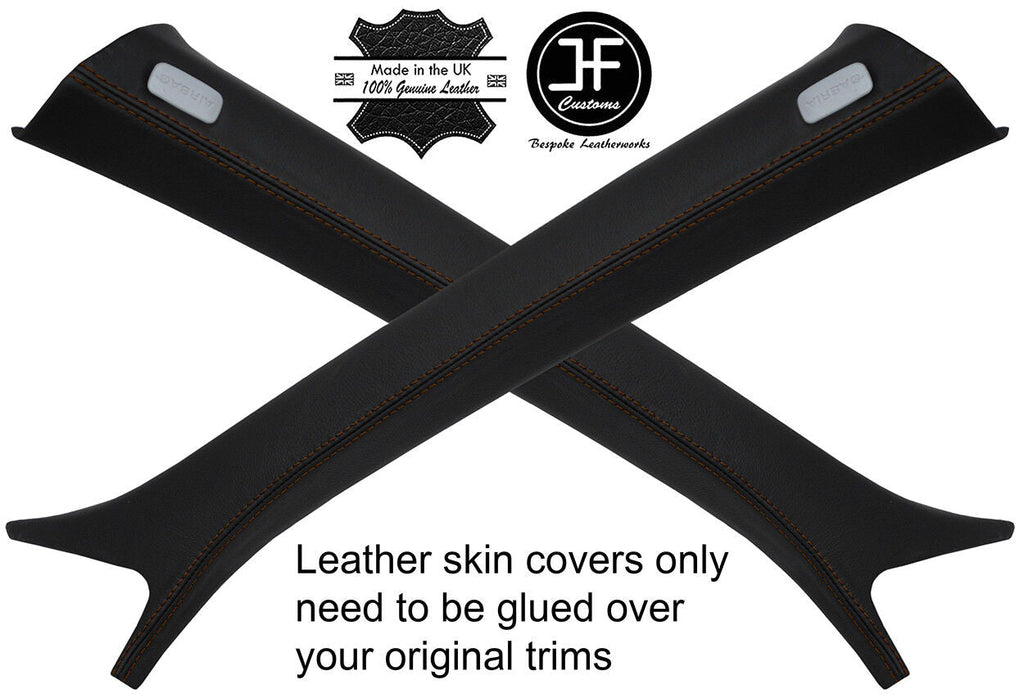 BROWN STITCH 2X A PILLAR REAL LEATHER COVERS FITS AUDI A6 C7 2011-2017