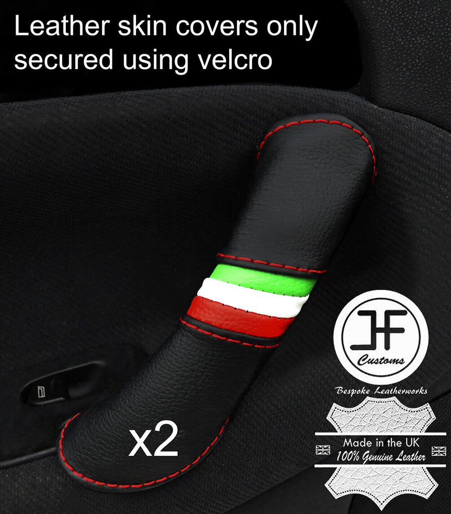 RED STITCH ITALIAN FLAG 2X FRONT DOOR HANDLE LEATHER COVER FOR ALFA ROMEO 147