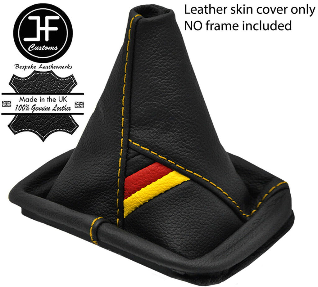 GERMAN FLAG YELLOW STITCH LEATHER GEAR GAITER FITS VW GOLF MK4 GTi GLi R32 98-05