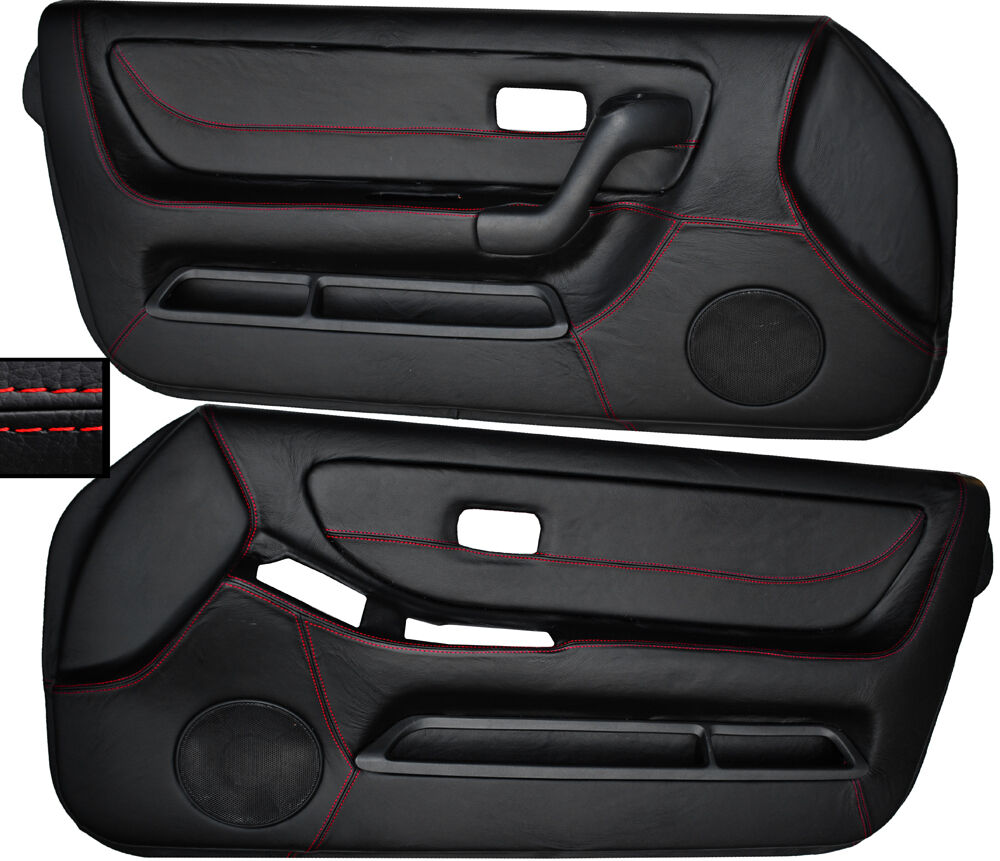 RED STITCH 2X FRONT FULL DOOR CARD SKIN COVERS FITS NISSAN SKYLINE R33 93-98