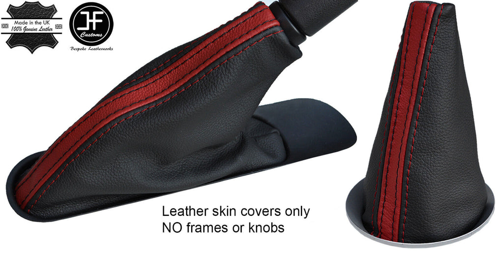 BLACK DARK RED STRIPE TOP GRAIN LTHR GAITER SET FOR BMW MINI COOPER R55 R56 R57