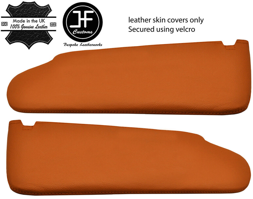 ORANGE REAL LEATHER 2X SUN VISORS COVER FOR VW T5 TRANSPORTER NO MIRROR CUTOUT