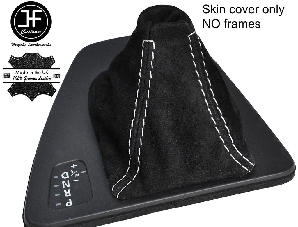 WHITE STITCH AUTOMATIC AUTO REAL SUEDE GEAR GAITER FITS BMW 3 E90 E91 E92 E93