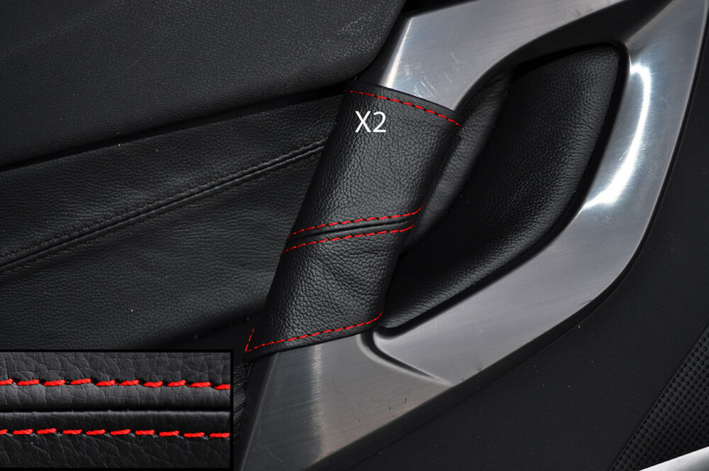 RED STITCH 2X FRONT DOOR HANDLE LEATHER SKIN COVERS FITS CITROEN DS5 11-15