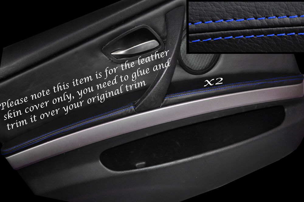 BLUE STITCH 2X FRONT DOOR ARMREST SKIN COVERS FITS BMW 3 SERIES E90 06-11 5DR