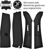 BLACK STITCH LEATHER 2X UPPER & 2X LOWER B PILLAR COVERS FITS VW T6 2016-2019