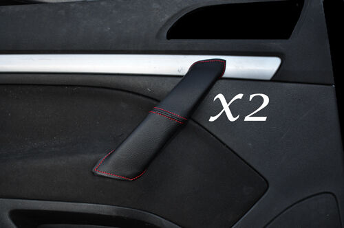 RED STITCHING 2X REAR DOOR HANDLE LEATHER COVERS FITS SKODA OCTAVIA 2005-2012