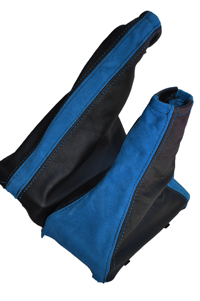 BLACK LEATHER BLUE SUEDE FITS CORSA C GEAR BOOT STICK GAITER HANDBRAKE SET