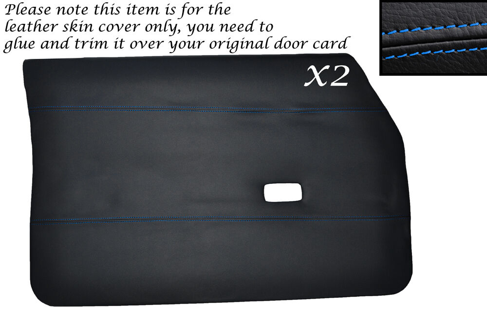 BLUE STITCH 2X FRONT DOOR CARDS LEATHER SKIN COVERS FITS FORD CORTINA MK4 MK5