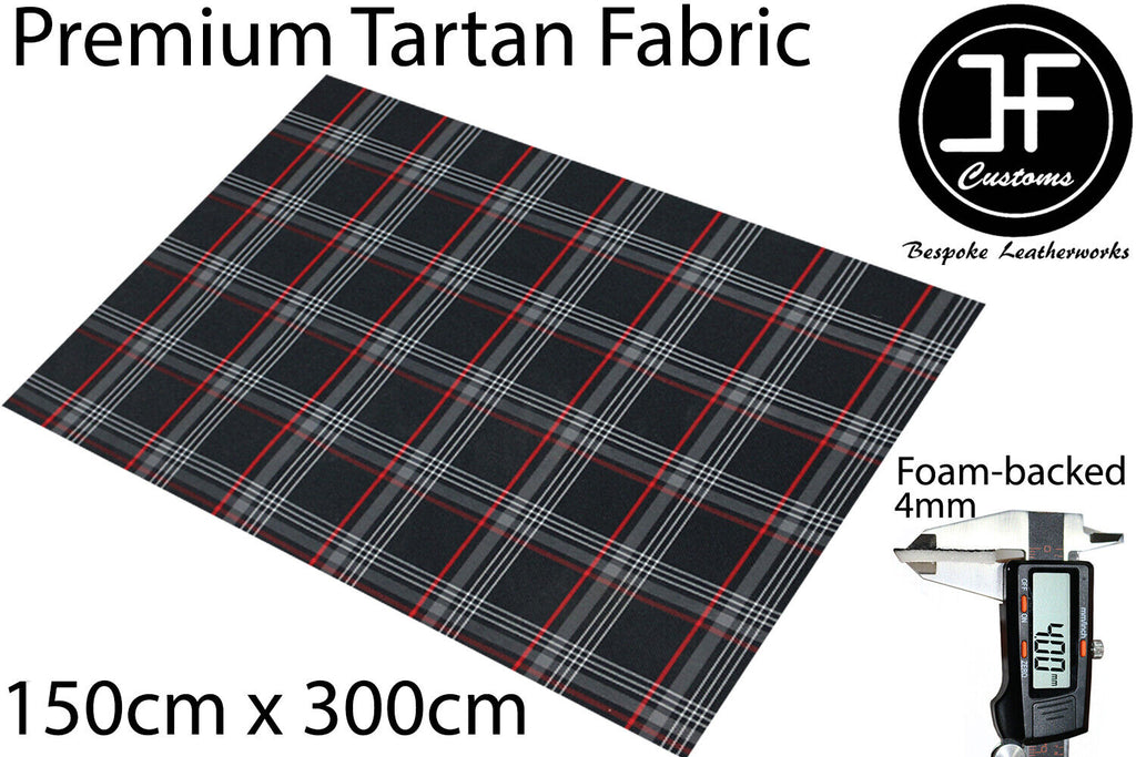 PREMIUM AUTOMOTIVE RED TARTAN FOAM BACKED 4MM FABRIC 150cm x 300cm UPHOLSTERY