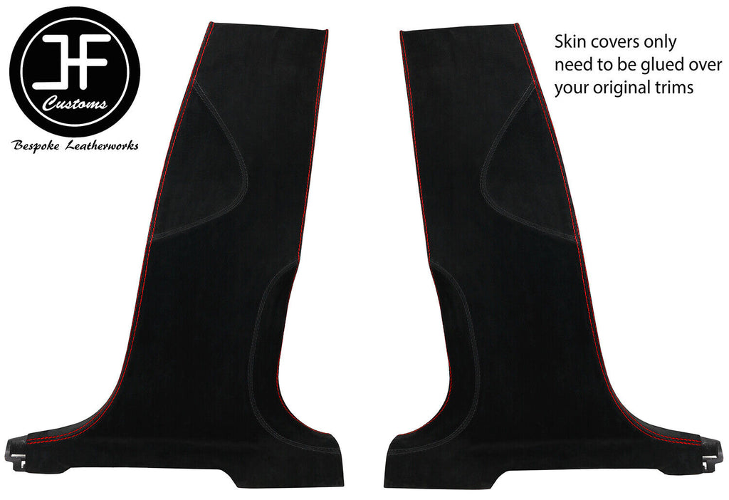 RED STITCH 2X LOWER B PILLAR LUXE SUEDE COVERS FITS AUDI Q5 2008-2015 CUSTOM NEW