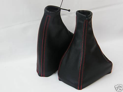 FITS CORSA C SET OF GAITERS BLACK LEATHER RED STITCHING CUSTOM NEW MADE IN UK