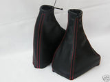 FITS CORSA C SET OF GAITERS BLACK LEATHER RED STITCHING CUSTOM NEW MADE IN UK