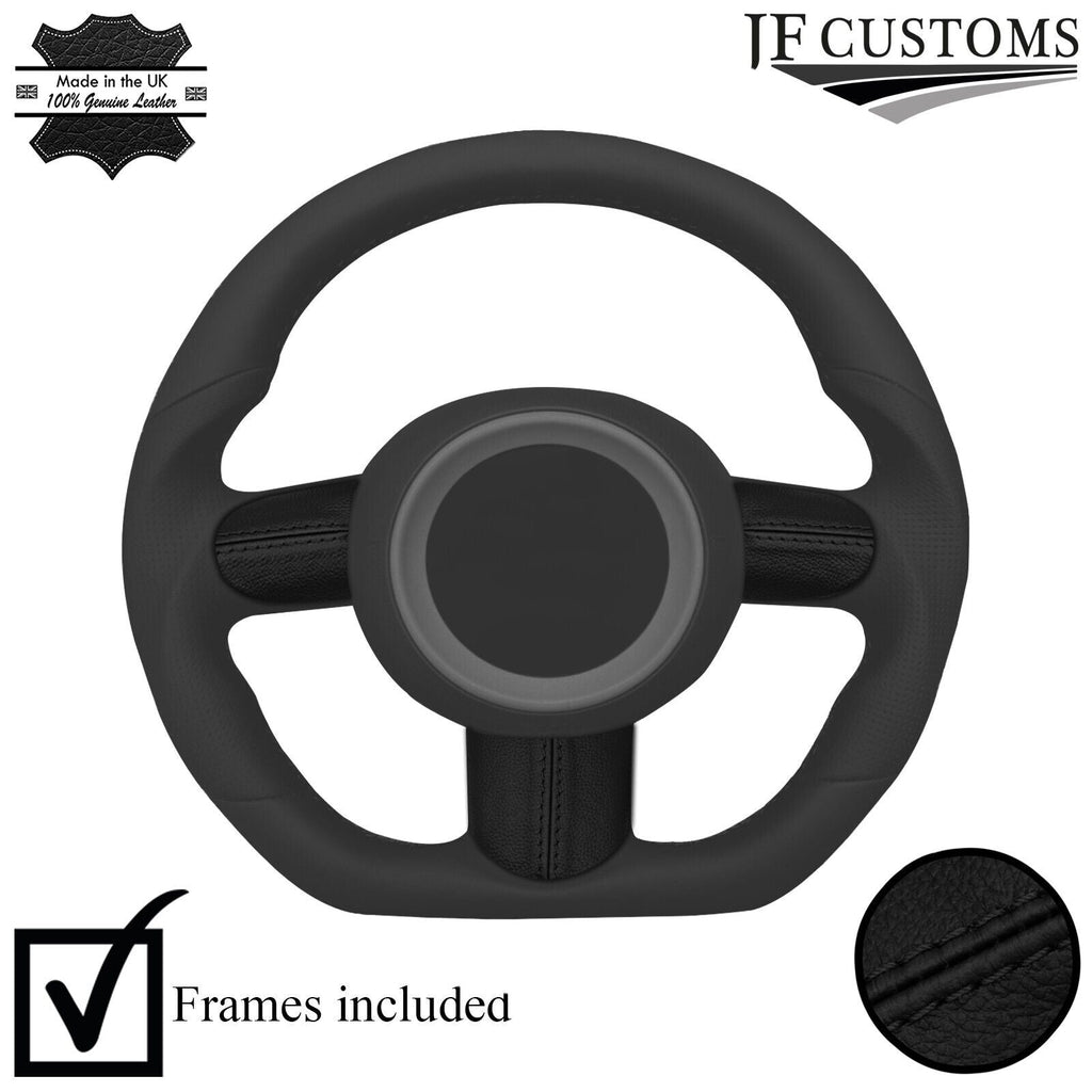 BLACK STITCH LEATHER 3-SPOKE STEERING TRIM COVERS+FRAMES FOR MINI R50 R52 R53